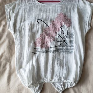 White print tunic with bottom drawstring